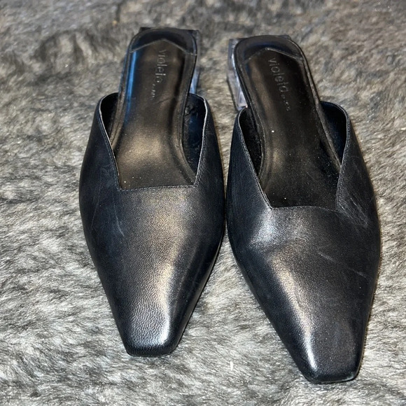 Mango Violeta black leather geometric  clear heels mules Sz 40 - Picture 11 of 16